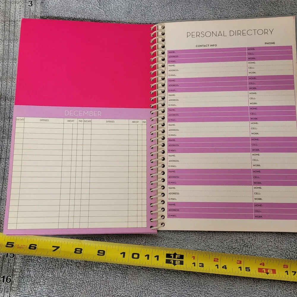 Home Finance & Bill Organizer Spiral Notebook Purple Pink Diamond Geometric